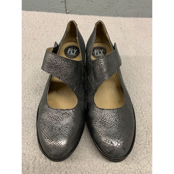 Fly London Lato Mary Jane Wedge Shoes Women’s Mousse Leather Gray Size 10 EUR 4 - Picture 5 of 13